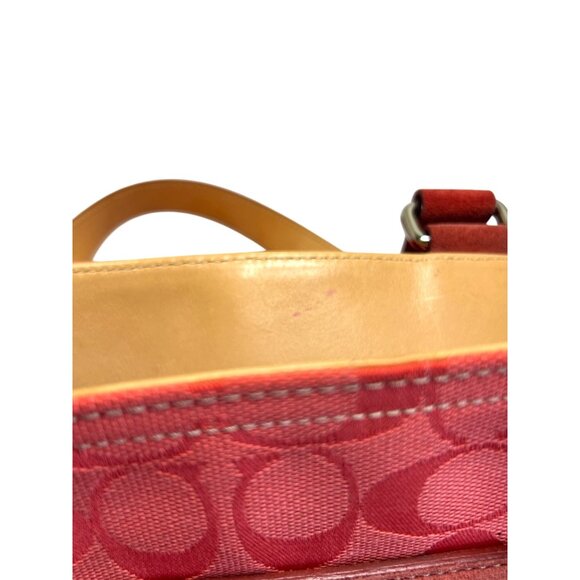 Coach LTD Signature C Belted Canvas Purse Satchel Carryall Tote Bag Red Tan - Picture 12 of 14